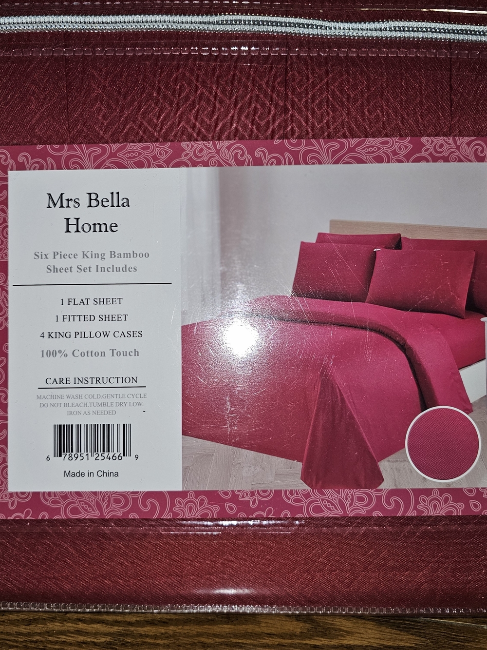 Mrs Bella Home 1800 King 6-Piece Bamboo Sheet Set Burgundy 16" Deep Pocket New
